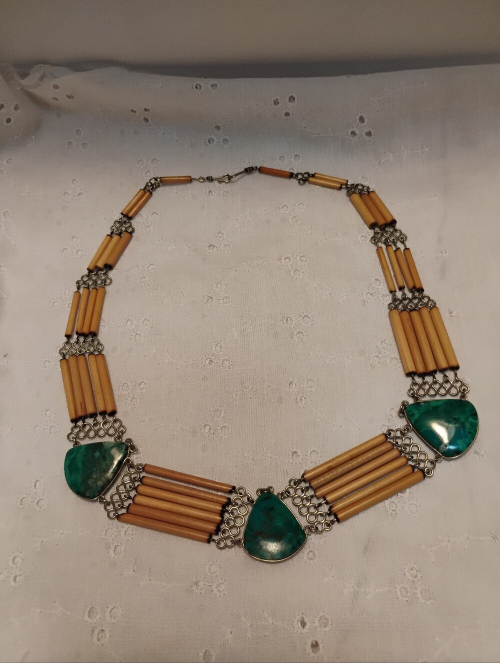 Peruvian Bamboo Wood Beads & Chrysocolla Stone Necklace